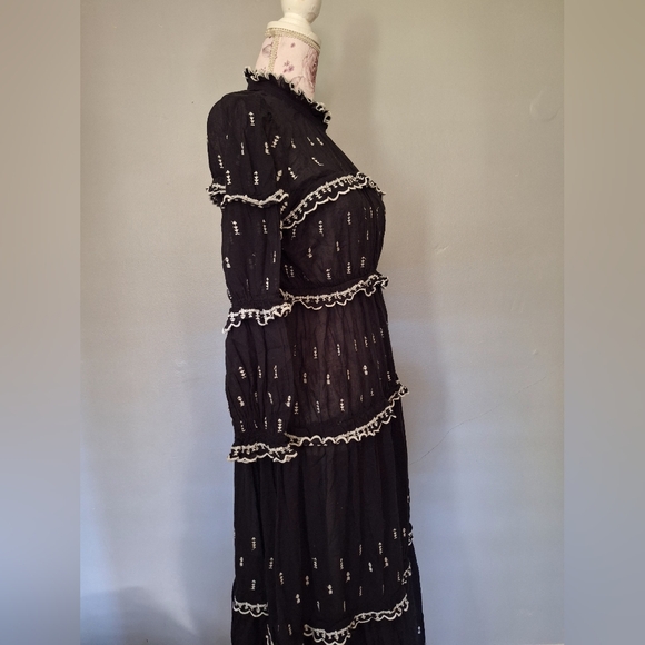 Isabel Etoile Morant Lyukio black cotton scalloped embroidered midi dress M-L